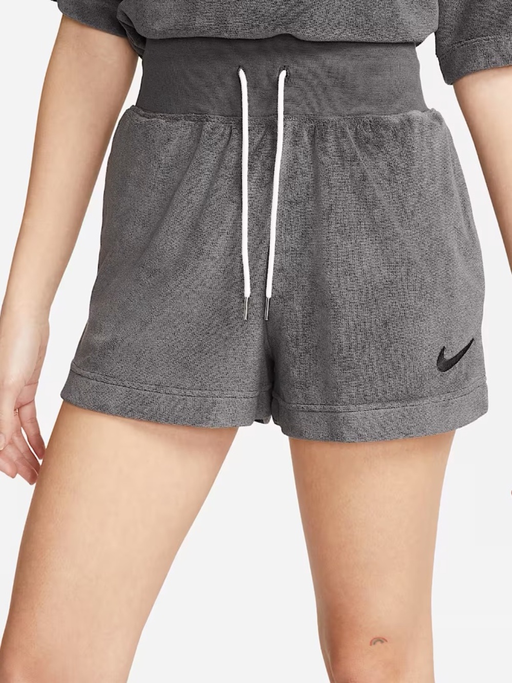 Nike Gray Terry Cloth High Waisted Shorts Womens Size M NWT